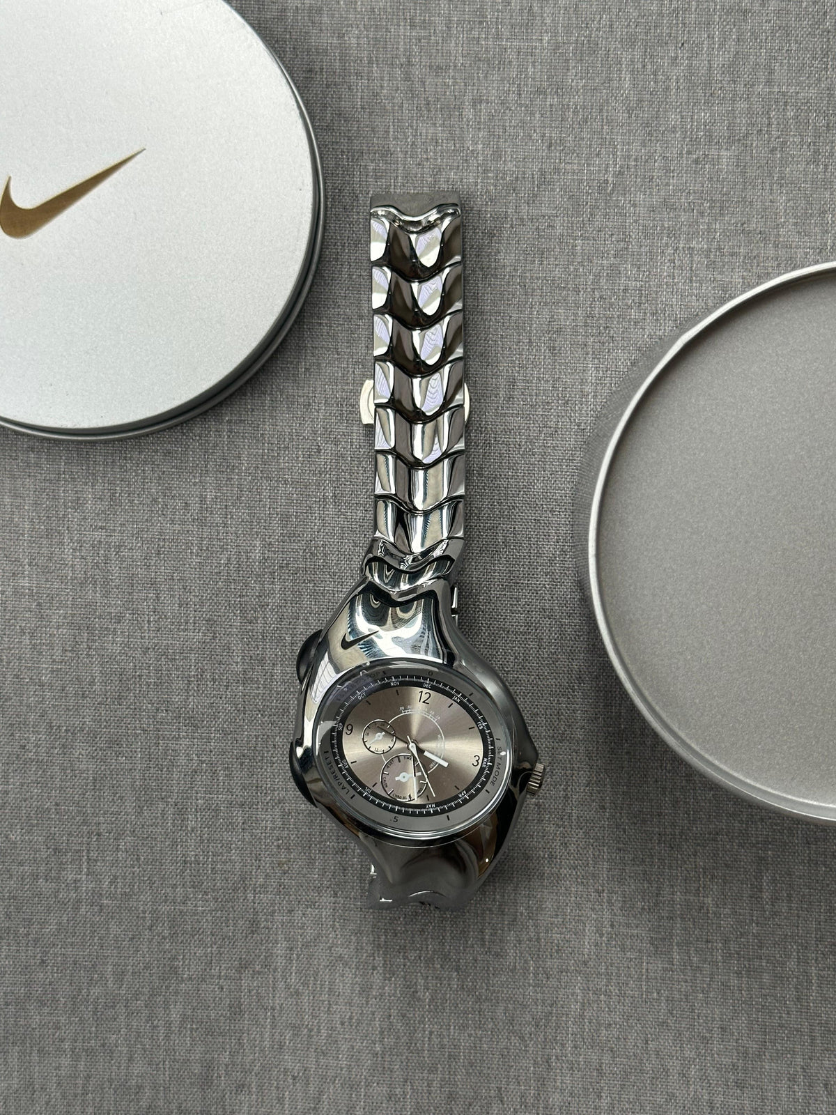 Nike Triax Chronograph Watch Silver on silver dial – Vintage Stainless Steel Sports Watch, Rare Collectible Timepiece