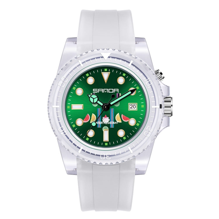 SANDA 6078 Fluorescent Calendar Dial Transparent Strap Quartz Watch for Women
